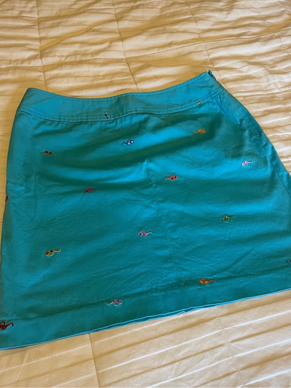 Rafaella Teal Mini Skirt with Multicolor Sunglasses Embroidery